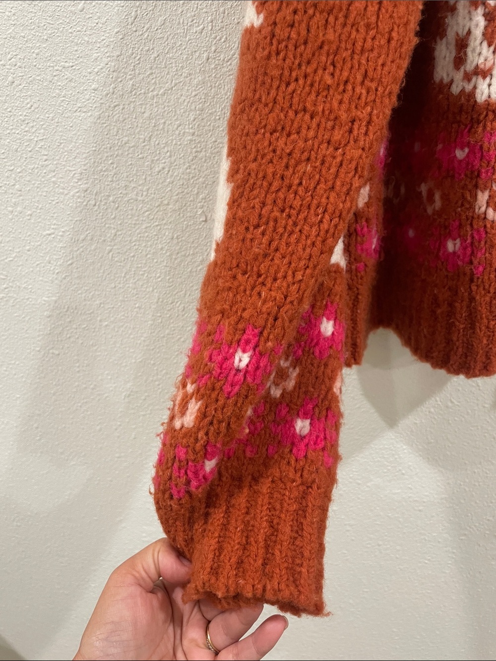 Anthropologie Swan Intarsia Zip Cardigan Rust Wool Blend Novelty Sweater Jacket - Picture 9 of 16